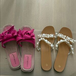 👡 Women’s Sandal Bundle – Size 41 – Pink Ruffle Slides + Pearl Strap Sandals
